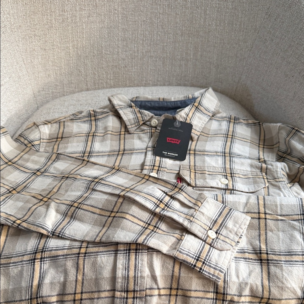 Levi's Beige and Navy Checkered Shirt